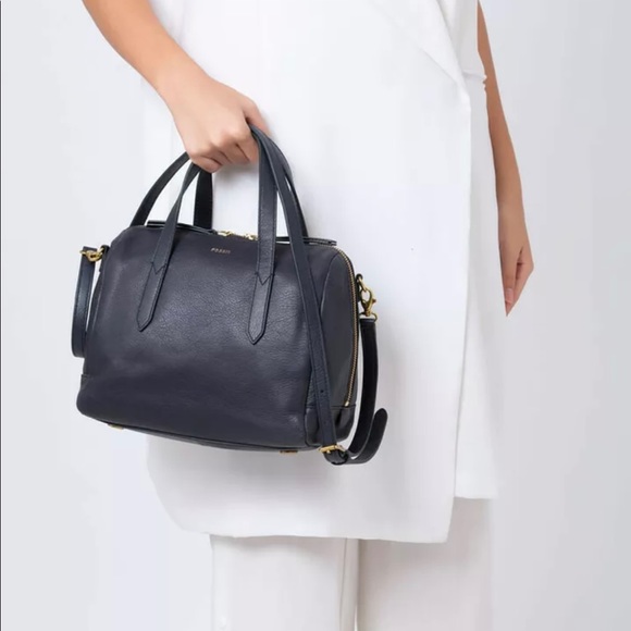 Fossil Sydney Satchel Midnight Navy Blue Leather X-body - Picture 4 of 7